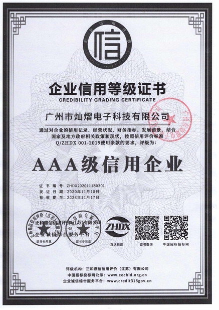 Çin Guangzhou Canyi Electronic Technology Co., Ltd Sertifikalar